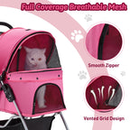 Azaeahom Pet Stroller, 4 Wheels Pet Strolling Cart for Medium/Small Dogs and Cats, Foldable Cat Jogger/Dog Stroller with Cup Holder, Storage Basket, Breathable Mesh, All-Season Pet Carrier, Pink