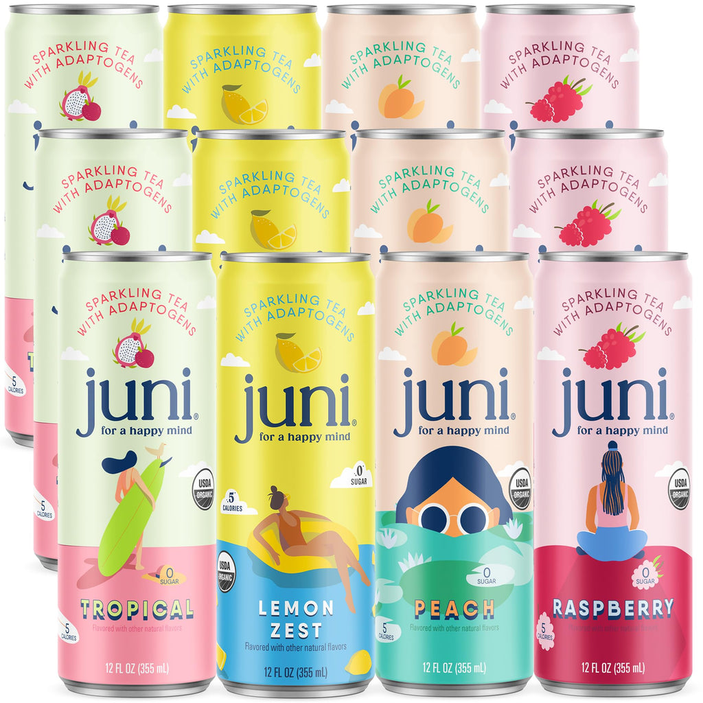 Juni Sparkling Adaptogen Drink, Mood and Focus, Variety 12 Pack