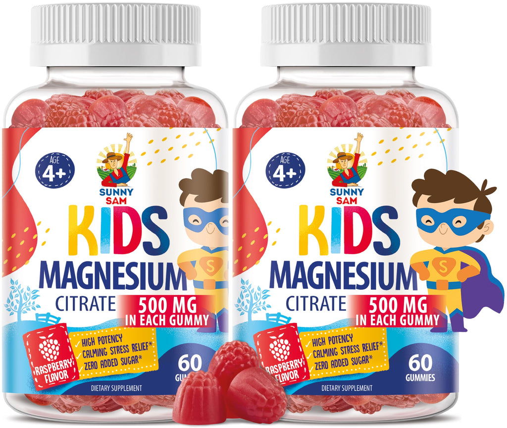 Sugar-Free Magnesium Gummies for Kids & Teens - 500mg Calm Magnesium Citrate Gummies - Kids Magnesium Gummy - Chewable Magnesium Gummy Supplement for Sleep, Mood & Muscle Support - 2Pack