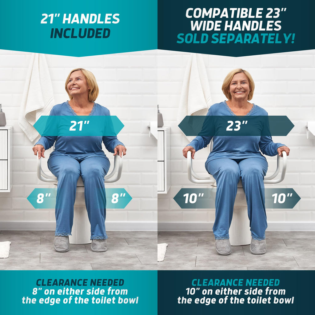 Lunderg Raised Toilet Seat with Handles - Round/Standard - Easy to Install Toilet Seat Risers for Seniors - Adds 3 Inches & Works like the one you’ve always used - Elegant design - No Hospital Vibe