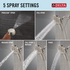 Delta 5-Setting In2ition 2-in-1 Dual Shower Head with Handheld High Pressure ProClean Spray, Brushed Nickel Detachable Shower Head with Hose, 1.75 GPM Flow Rate, Spotshield Brushed Nickel 75548SN