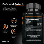 Prime Labs Organic Black Maca Root Capsules 1,200mg - Stamina, Drive, Energy, Vitality - Peruvian 20:1 Extract - for Men & Women - 60 Count
