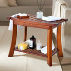 Jekruiet Teak Shower Chair Stool, 24" Shower Bench Seat, Wooden Bathroom Bench with Storage Shelf for Indoor & Outdoor Use