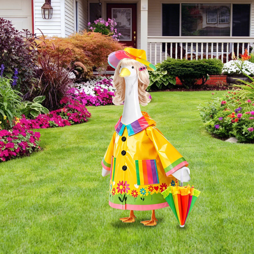 XEVZOK 4 Pcs Porch Goose Raincoat with Wigs, Outfits and Clothes, Spring Summer Goose Statue Raincoat Costume, 23" Geese Statue Clothes for Patio Yard Lawn Outdoor Decor