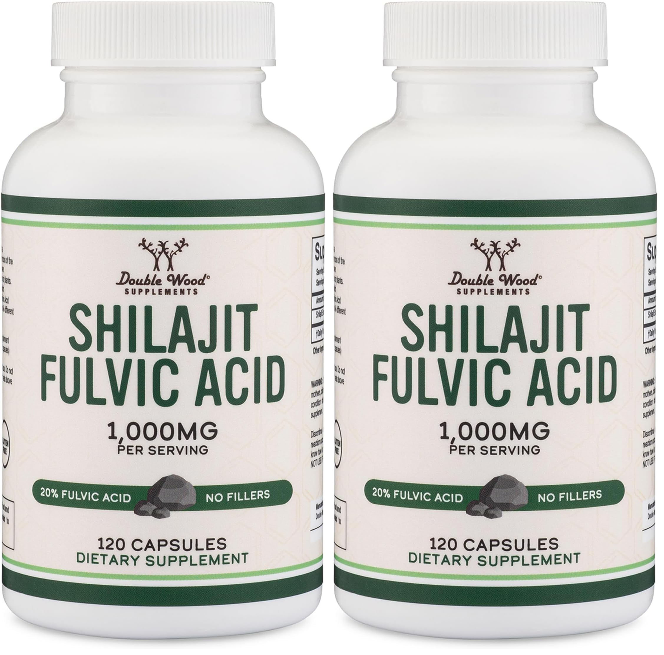 Shilajit Pure Himalayan Capsules (20% Fulvic Acid Supplement) 1,000mg of Authentic Shilajit Extract per Serving, 120 Count (High in Trace Minerals, No Fillers) by Double Wood (Pack of 2)