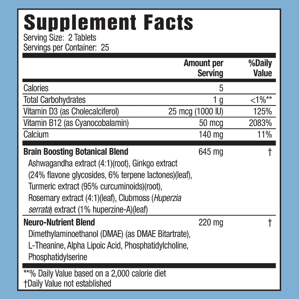 Applied Nutrition Healthy Brain All-Day Focus - 50 Tablets, Pack of 2 - Powerful 3-in-1 Brain Booster with Turmeric Extract - 50 Total Servings