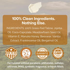 100% Grass-Fed Suet Beef Tallow and Manuka Honey Balm Natural Moisturizer Cream for Face & Body Eczema Relief Cream Moisturizer for Dry Skin Pure Tallow Face Moisturizer for Sensitive Skin