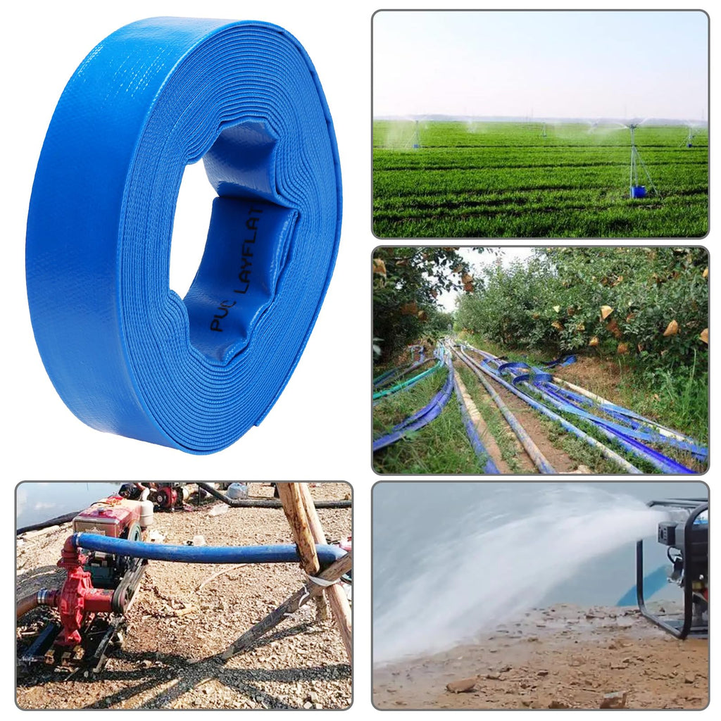 DERPIPE Lay-Flat Pool Backwash Hose - 1.5" x 50Ft Reinforced Heavy Duty PVC Discharge Hose Weather-Proof Vinyl Pool Drain Hose for Water Transfer with 2 clamps