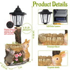 Solar Bunny Statue Outdoor, Rabbits Figurine with Flowerpot & Lantern