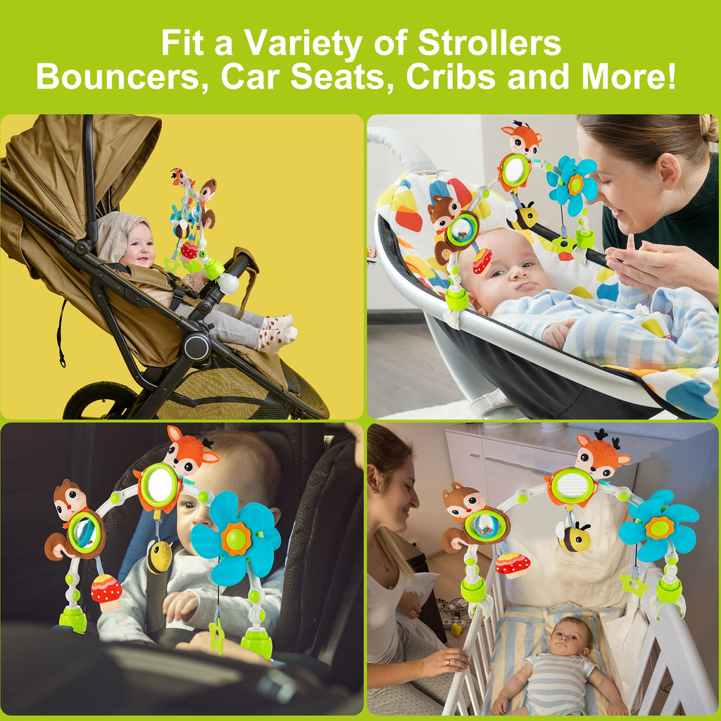 Lynncare Adjustable Arch Bassinet Toys for Infant & Toddlers, Stroller Arch, Baby Crib Toys with Fascinating Hanging for Stimulating Baby’s Senses and Developing Motor Skills