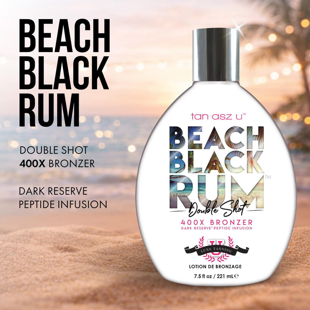 Tan Asz U Beach Black Rum Tanning Lotion, Double Shot 400X Bronzer, Dark Reserve Peptide Infusion, Luxe Indoor Tanning Lotion with Coconut Water & Algae Extract, 13.5 Fl Oz