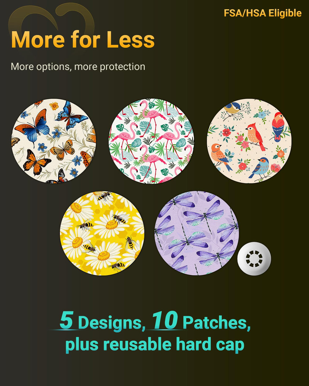 Amolyfe Libre 3 Sensor Covers Waterproof, 10 Pack Freestyle Libre 3 Plus Covers, Bump-Proof with Hard Cap, Waterproof Breathable CGM Adhesive Patches, 14-Day CGM Protection (Butterfly & Flamingo)