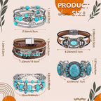 Sasylvia 6 Pcs Turquoise Bracelet for Women Leather Bracelet Western Jewelry for Women Multilayer Boho Cuff Bangle Set(Retro)