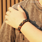 Triple Protection Bracelet for Men Women, Genuine Premium Tiger Eye Black Onyx and Lava Rock 8mm Handmade Bead Bracelet Healing Crystal Protection Bracelets Bring Luck and Prosperity and Happiness