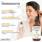 PURA D'OR 20% Vitamin C Facial Serum 4 Oz - Antioxidant Blend with Retinol, Hyaluronic Acid, Vitamin E & Ferulic Acid - Hydrating Lightweight Skincare Formula - Men and Women Daily Use Skin Care Plus