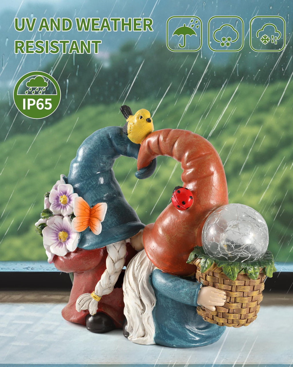 iStatue Solar-Powered 8.3'' Spring Summer Kissing Gnomes Decorations for Home & Garden - Decorative Outdoor Lawn Ornaments and Statues Clearance (Loved Gnomes)