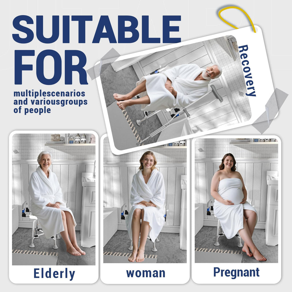 Shower Chair for Seniors Elderly Handicap Disabled Or Bariatric Adults Heavy Duty 500 Lbs Bench Seat for Inside Shower Stall and Bathroom Bath Tub with Arms and Back Adjustable Stool Chairs