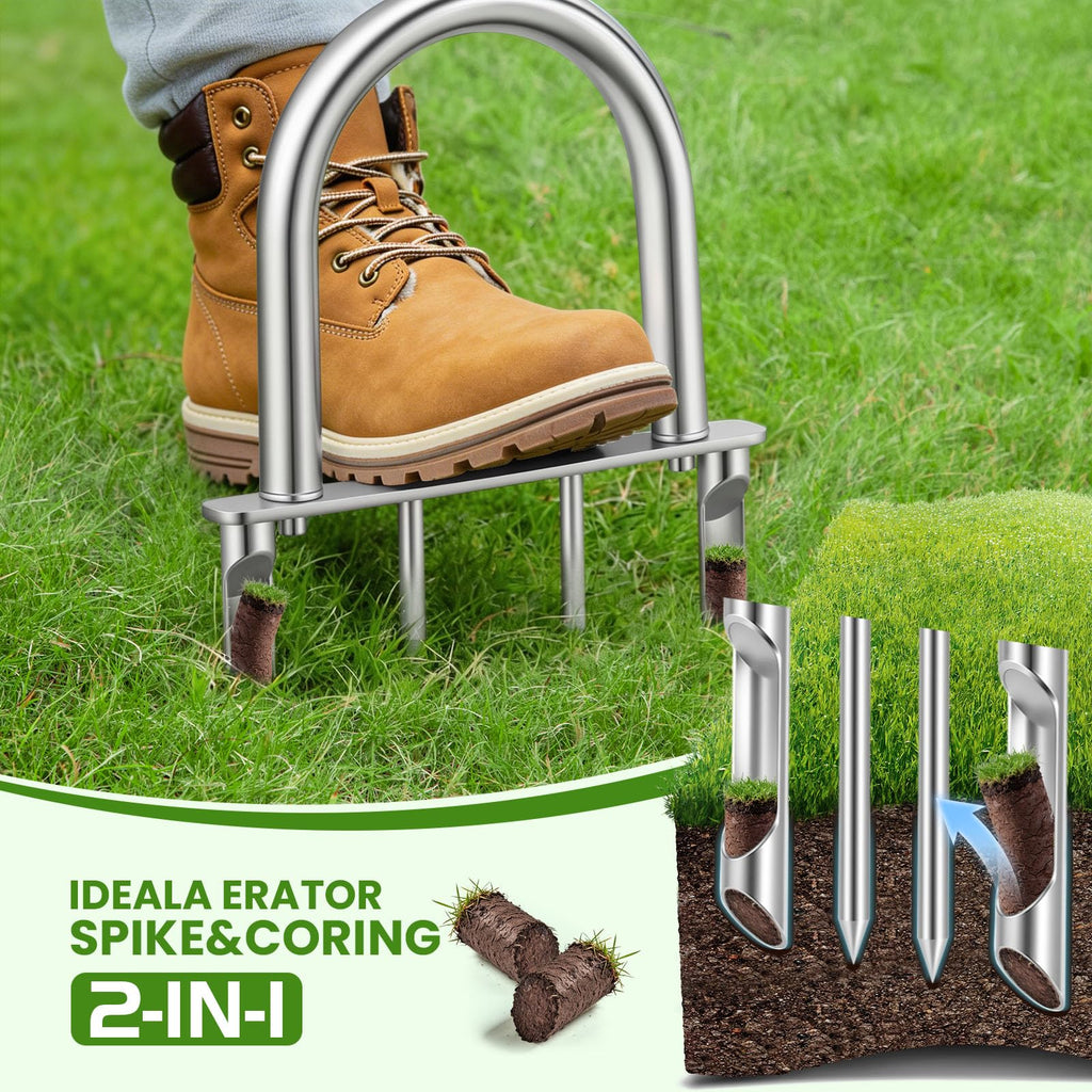 Manual Core Aerator, 2 Hollow Slot + 2 Spike Tines, Semi-Assembled, Orange