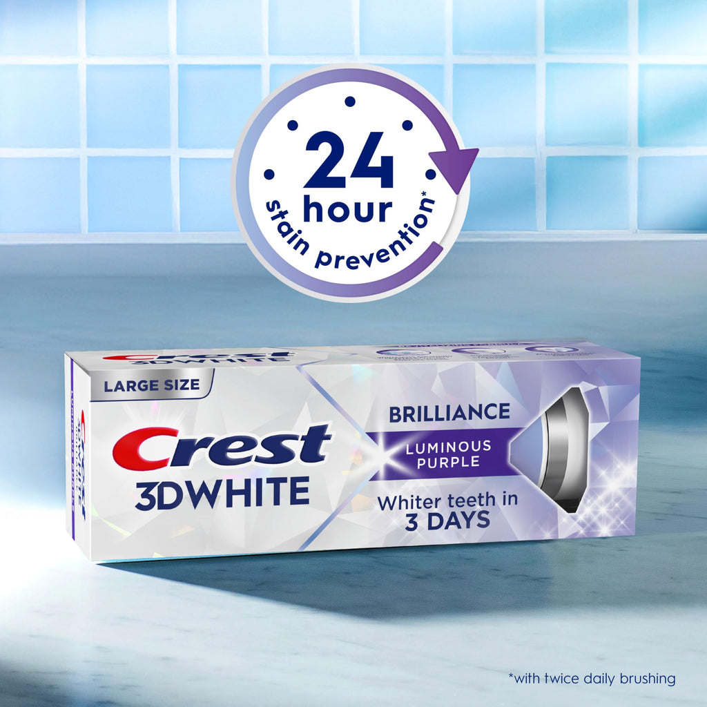 Crest 3D White Brilliance Toothpaste, Luminous Purple, 4.6 oz (Pack of 3), Whiter Teeth in 3 Days, Anticavity Fluoride Toothpaste for 24 Hour Stain Prevention