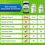 aSquared Nutrition SAM-e 400mg Supplement - 90 Capsules - Same (S-Adenosyl Methionine) to Support Mood, Joint Health, and Brain Function - Extra Strength Vegan SAM e Pills