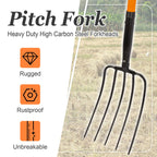Nohovu 5 Tine Pitchfork for Gardening, Heavy Duty Pitchfork with Fiberglass Handle, Garden Fork for Mulching, 58 Inches