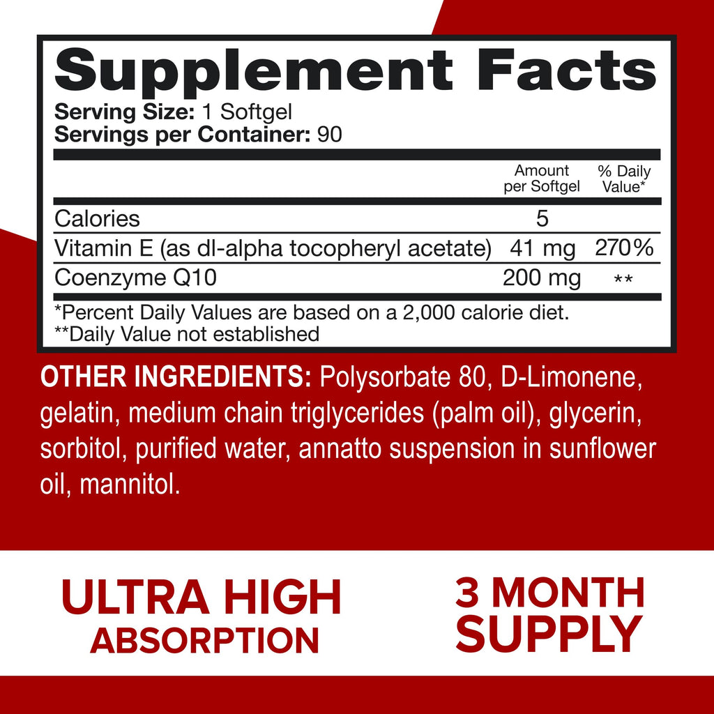 Qunol CoQ10 200mg Softgels, Ultra CoQ10 - Ultra High Absorption Coenzyme Q10 Supplements - Antioxidant Supplement for Vascular and Heart Health & Energy Production, 90 Count