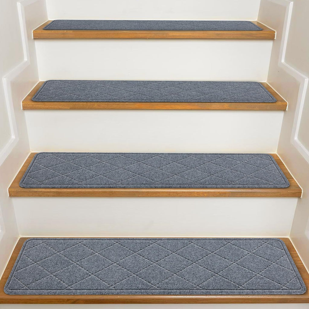 KOOTETA Stair Treads for Wooden Steps Indoor, 15 Pack 8" X 30" Non Slip Carpet Stair Treads with Reusable Adhesive for Elders and Dogs, Surface Polyester TPR Backing Stair Runner Rugs, Dark Grey