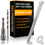 Xpokcai 15 Pcs 5/16" x 4" Hex Head Lag Screws for Wood, Hex Head Lag Bolts,304 Stainless Steel 18-8 Heavy Duty Wood Screw with Flat Washers (15, 5/16" x 4")
