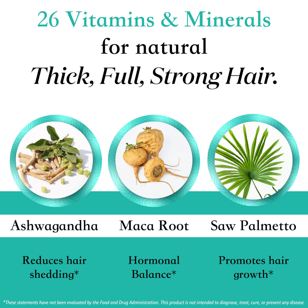 Women's Balance Hair Growth Supplements, Ages 45 and Up, Customer Proven for Visibly Thicker Hair and Scalp Coverage, Soy-Free, Made with 26 Ingredients Including Beta Carotenes - 2 Month Supply