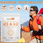 MXCZBSM 2 Bag Vitamin D3 K2 Supplement Softgel, Vitamin D3 K2 Softgel with 10000 IU Supports Immune, Heart, Teeth & Bone Health, Free of GMO, Gluten, Soy