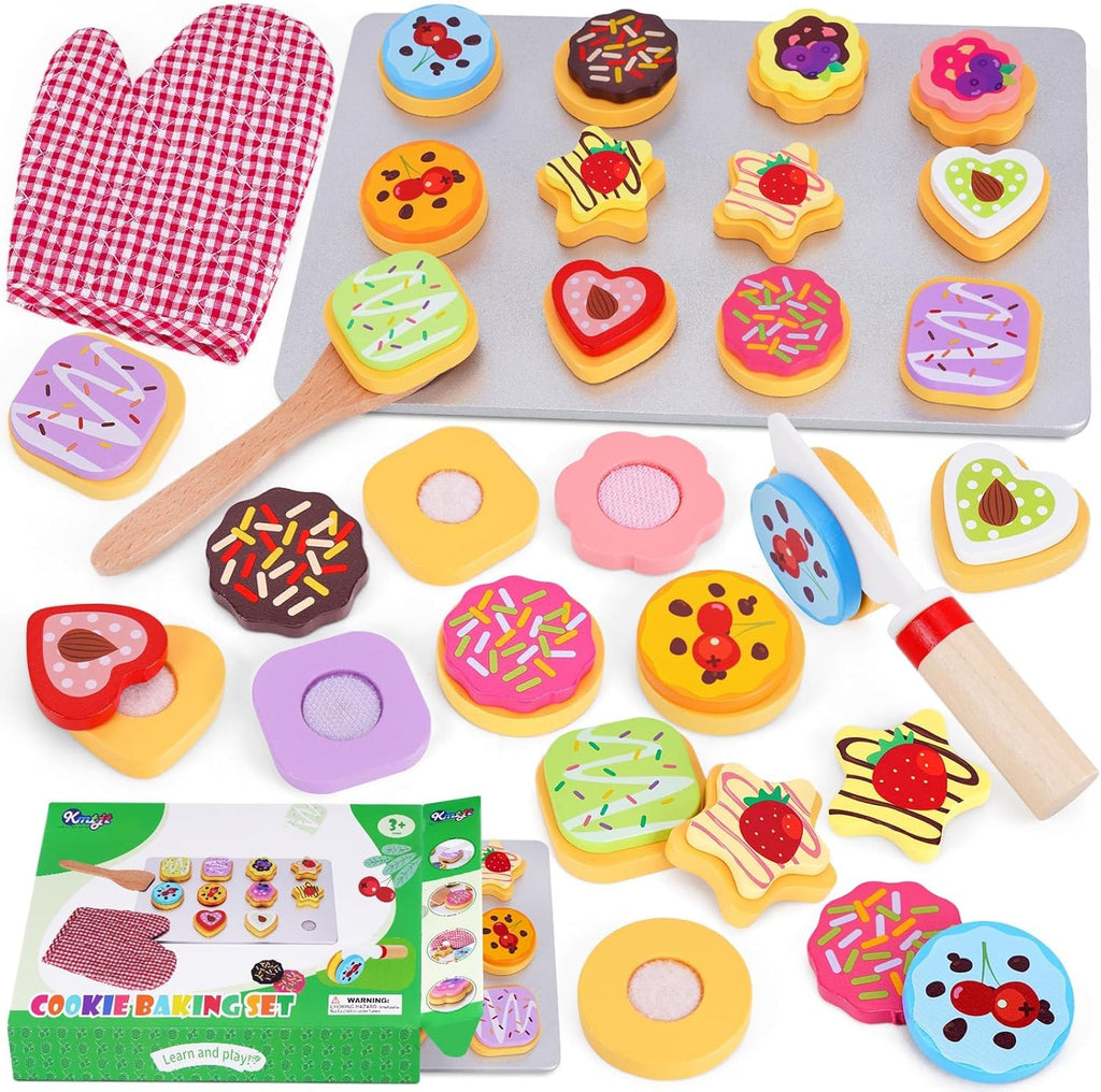 Slice and Bake Wooden Cookie Play Food Set for Kids Kitchen - Toy Food
