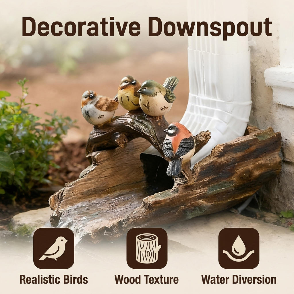 Bird Gutter Downspout Statue Splash Block Outdoor Garden Decoration, 11.4” x 6.9” Gutter Extender Diverter Rain Guardian Statues for Patio, Yard Accessory, Resin Decorative Concrete Pond Koi Decor