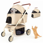 Dog Cat Stroller for Small & Medium Pets up to 55 lbs, Foldable Pet Stroller with Detachable Carrier, 4 Swivel Wheels, Adjustable Handle & Canopy