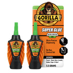 Gorilla Micro Precise Super Glue Gel, Clear, Cyanoacrylate, 5.5g, 2-Pack
