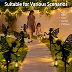 2 Pack Solar Fairy Garden Statues Outdoor Decor, Mother's Day Gift Ideas for Gardening Mom Grandma Birthday, Metal Fairy Figurine Light Stake Housewarming Ornament for Patio Lawn Yard Pathway