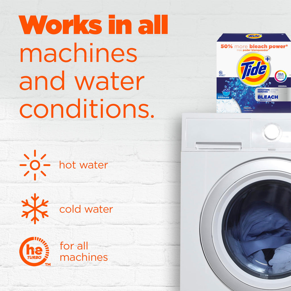 Tide Powder Laundry Detergent with Bleach, Original Scent, 89 Loads, 129 oz