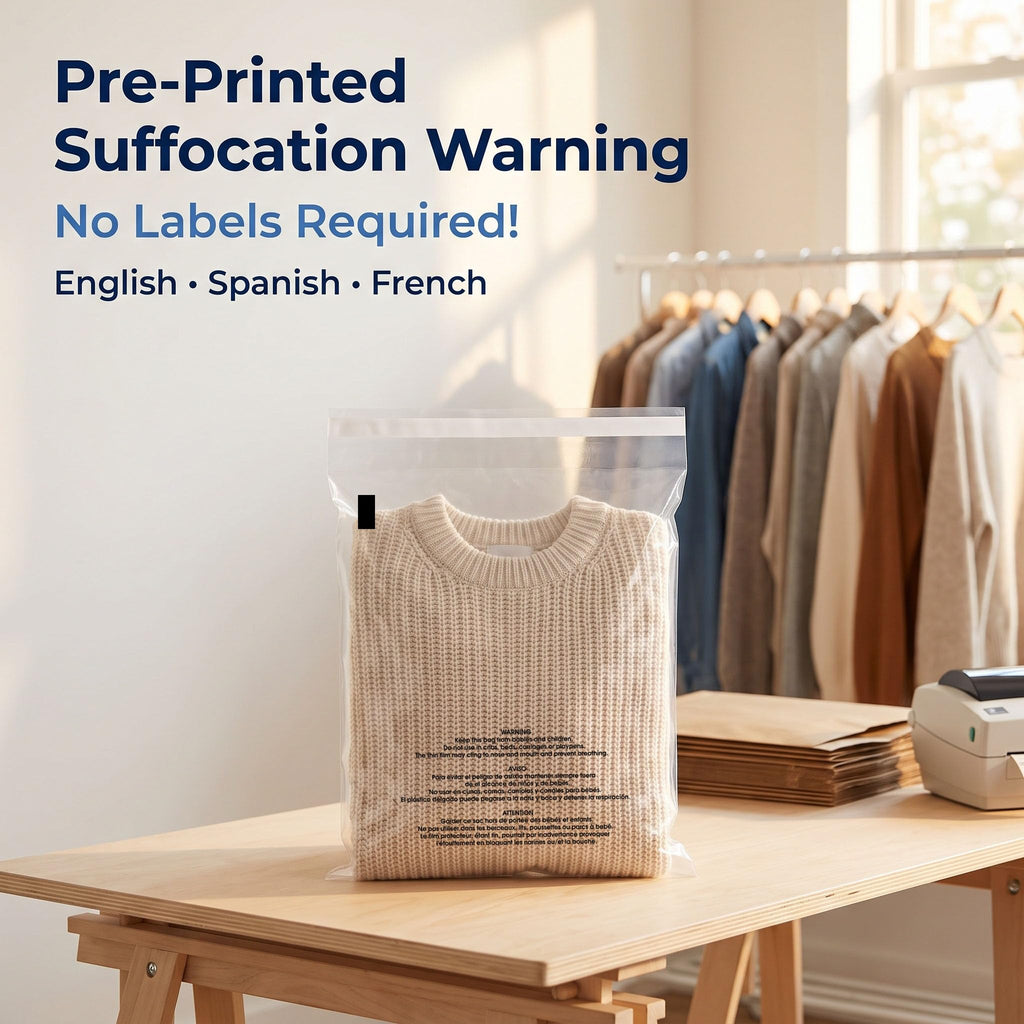 11” X 14” (200 Count) Self Seal Clear Poly Bags with Suffocation Warning
