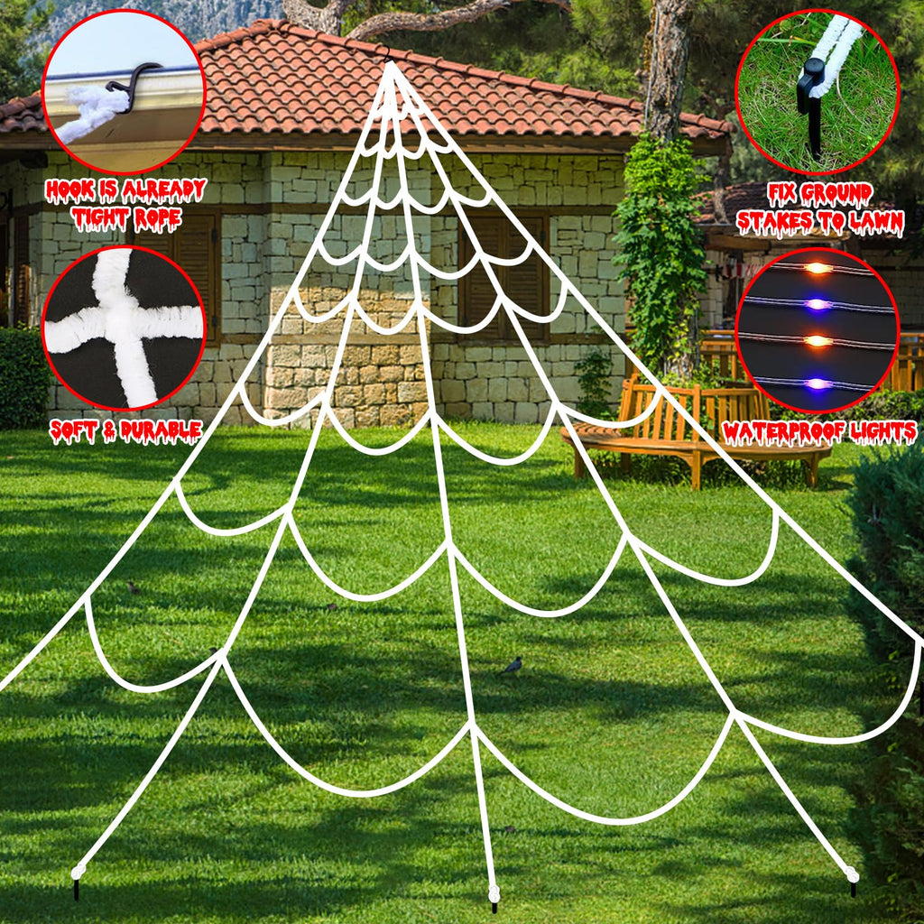 Halloween Decorations Outdoor Spider Web: 17.4Ft Light Up Spider Webs Decor