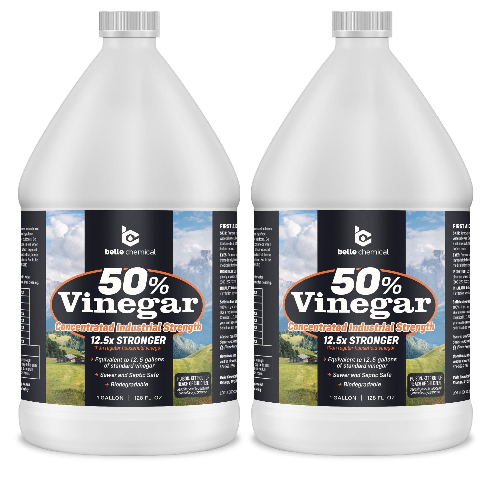 Belle Chemical 50% Pure Concentrated Vinegar - 125x Stronger - Indoor and Outdoor Cleaner (256 Fl Oz)