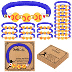 Ecation 20 Set Softball Bracelets Team Gift Bulk Softball Senior Night Adjustable Bead Ball Charm Bracelet with Inspirational Card for Sport Team Sport Lovers Player Gifts Birthday Party(Blue)