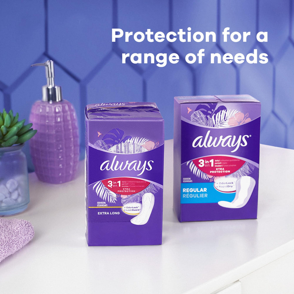 Always 3-in-1 Xtra Protection, Daily Liners for Women, Extra Long, with Leakguard + Rapid Dry, Deodorizing, 48 Count x 3 Packs (144 Count Total) (Packaging May Vary)
