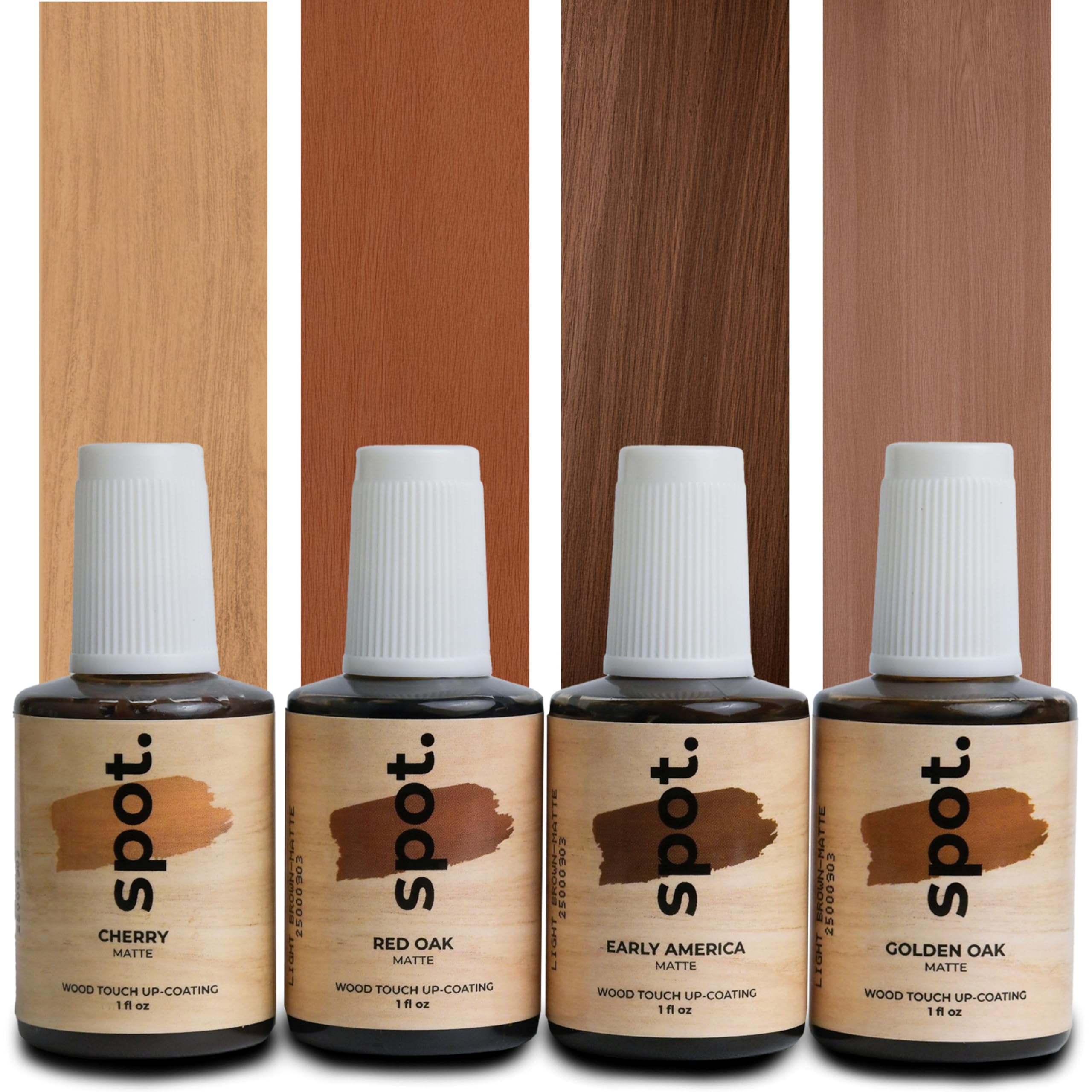 Light Brown Wood Stain Repair Kit, Brush-On Touch-Up Stain Bottles, Golden Oak, Early America, Cherry, Red Oak, Interior and Exterior Wood, 4 fl oz Total by spot.