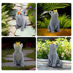 CIYSHO Dog Statue with Solar Butterfly, Cute French Bulldog Garden Statue
