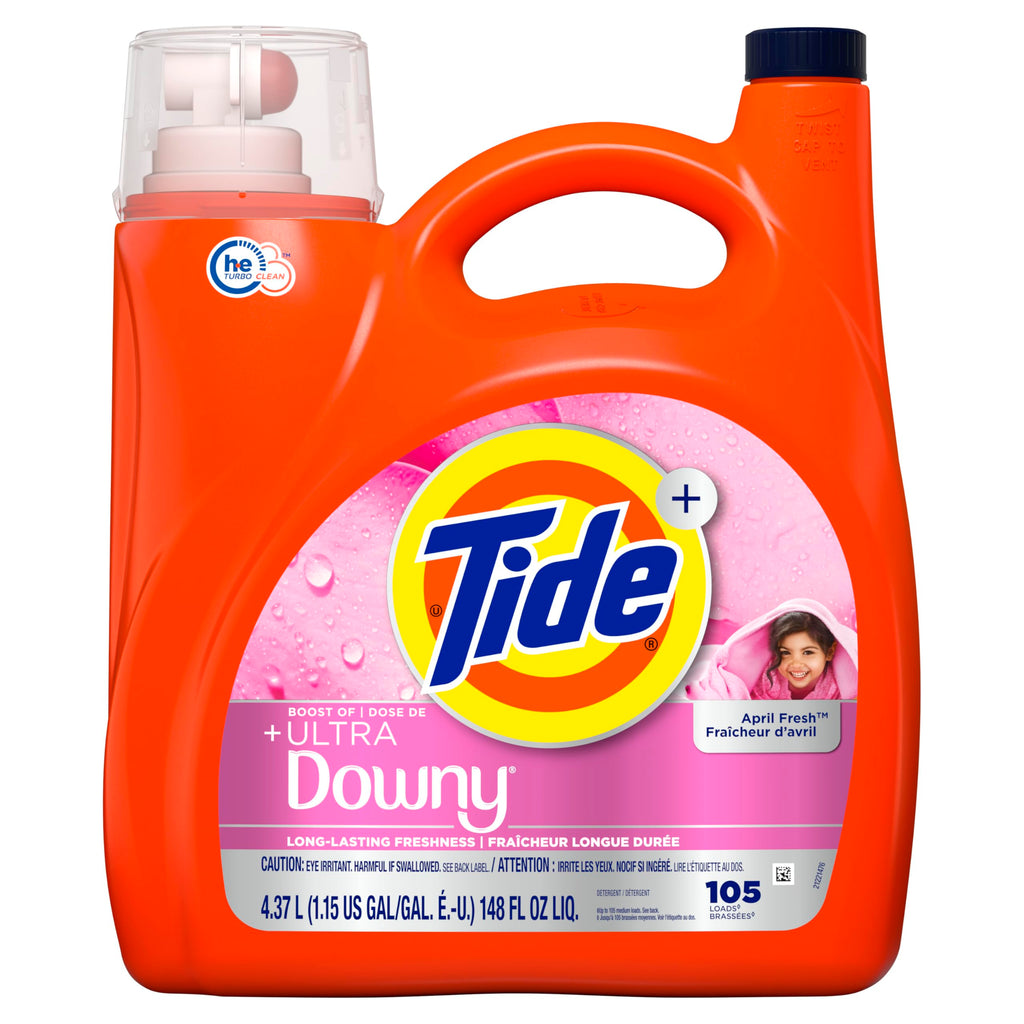 Tide Plus Boost of Ultra Downy Liquid Laundry Detergent, April Fresh Scent, 148 fl oz, 105 Loads, Laundry Detergent Liquid with Long-Lasting Freshness