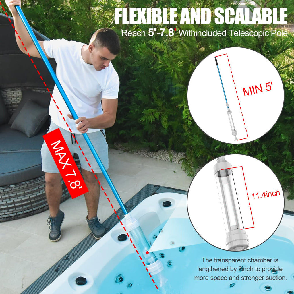 Spa Vacuum Compatible with 6250 Paradise Power, No Pumping, No Batteries or Electricity, Powered by Water Pressure, Cordless Hot Tub Vac Cleaner Picks up Pebbles, Sand&Debris, with Telescopic Handle