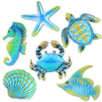 Lounsweer 6 Pcs Metal Fish Wall Art Decor, Ocean Sea Turtle Starfish Wall Sculpture Outdoor Ocean Hanging Decorations for Garden, Pool, Fence, Patio, Bathroom Indoor