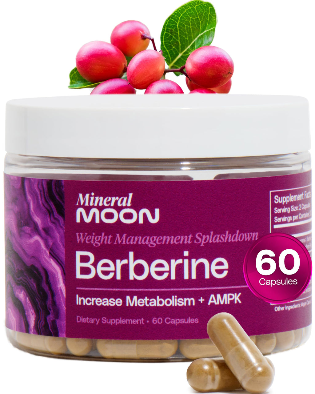 Mineral Moon Premium Berberine Supplement Body Composition, 60 Capsules - with Cissus Quadrangularis & Berberine Phytosome - Supports Overall Wellness