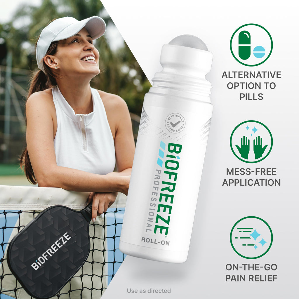 Biofreeze Professional Pain Relief Roll On, Travel Size Arthritis Discomfort Reliever, Fast Acting & Long Lasting Formula, Cooling Menthol Gel 3 Fl Oz (Pack of 3)