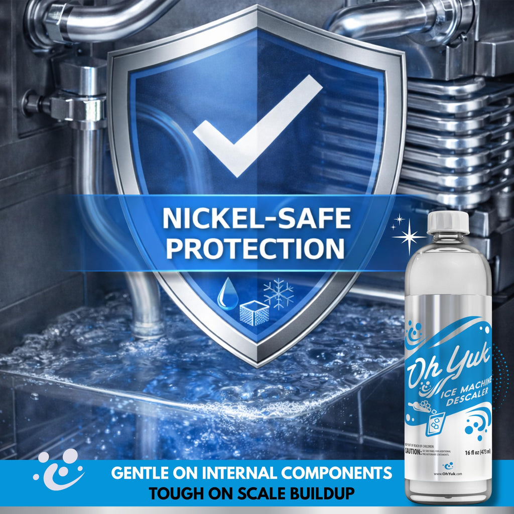 Oh Yuk Ice Machine Cleaner Descaler – Scale & Buildup Remover, Nickel-Safe Ice Maker Cleaning Solution, Compatible with GE nugget, Igloo & All Standalone Ice Makers. For A Fresh Ice Machine