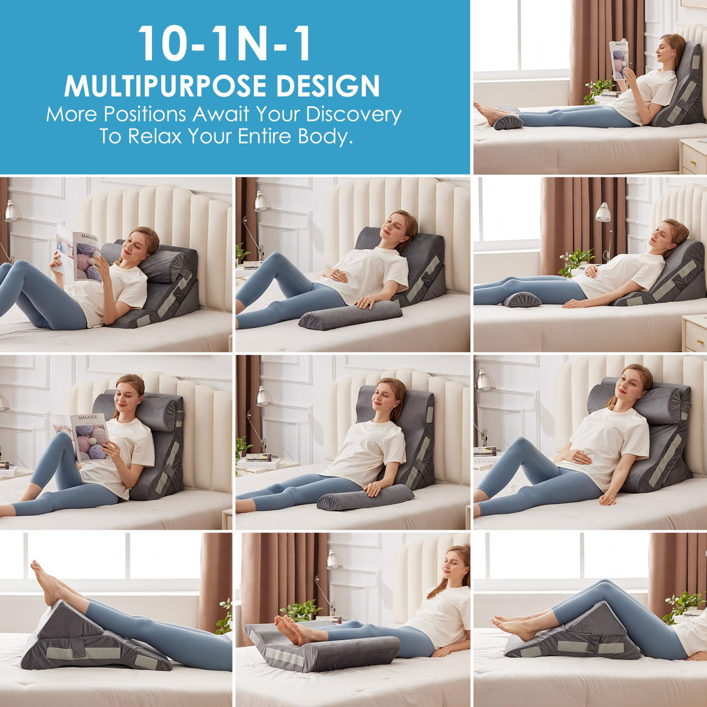 MEGCXIT 3PCS Bed Wedge Pillow for Headboard, Adjustable Wedge Pillow for Sleep Apnea, 23” Wide Triangle Pillow Wedge Set for After Surgery, Acid Reflux Relief, Snoring, Neck&Back Support, Grey